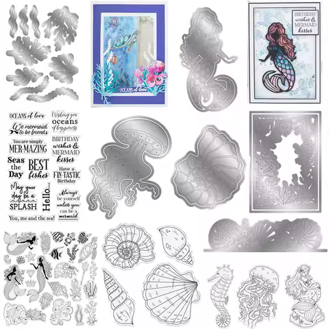 Enchanted Ocean Collection Cutting Dies And Stamps Mermaid Shell Octopus DieCut Stamp For DIY Scrapb