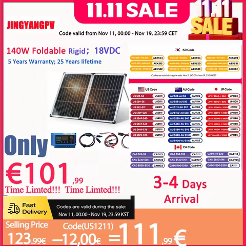 Solar Panel 140W 18V For 12V Battery Charge Folding Solar Panel Monocrystalline Solar Cell Complete 