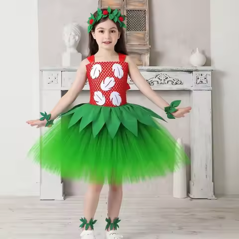 Hawaiian Island Girls Tutu Dress Cartoon Lilo Fancy Cosplay Costume Kids Beach Hula Party Princess D