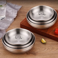 WORTHBUY Round Kimchi Plate Bowl 304 Stainless Steel Korean Kimchi Dish Double Layer Seasoning Sauce