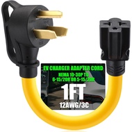30 Amp to 20 Amp Dryer to EV Charger Adapter Compatible with NEMA 10-30P to 5-15/20R or 6-15/20R, 30