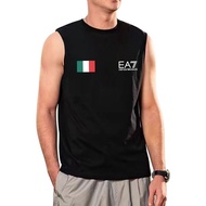 Original Armani Exchange EA7 Sleeveless Vest Men Top Classic Logo Loose Breathable Cotton Round Neck