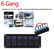 กันน้ำ12/24V 6 Gang LED แผงสวิทช์สลับภายในอะไหล่สวิทช์ไฟคู่เปิด-ปิดแผงสวิทช์โยกสำหรับเรือคาราวาน RV