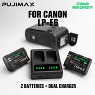 PUJIMAX LP-E6 Battery 2750mAh Charger for Canon EOS 5D Mark II III IV 6D 7D 60D 70D 80D 90D Camera