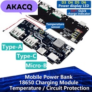 QC4.0 QC3.0 LED Dual USB 5V 4.5A 22.5W Micro/Type-C USB 18650 Charging Module Temperature / Circuit 