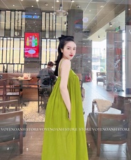 đầm maxi hai dây vải chéo suông fom dưới 52kg gb