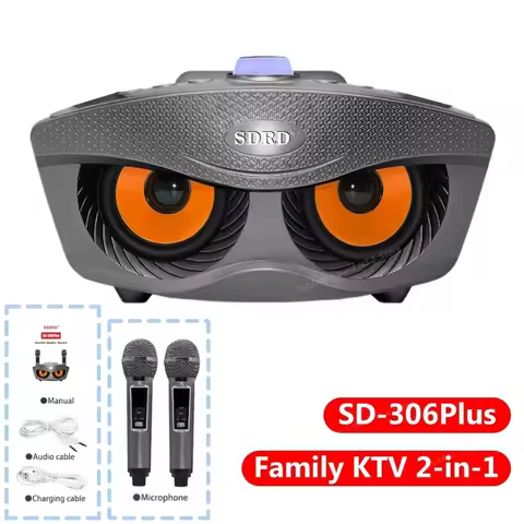 SDRD Sd306Plus Newest Family Ktv 2-in-1 Portable Karaoke Wireless Speaker With Dual Microphone Owl B