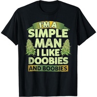 Kapas Lengan Pendek Saya Lelaki Mudah Saya Suka Doobies Dan Boobies Weed 420 T-Shirt untuk Lelaki Wa