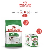 [เซตคู่สุดคุ้ม] Royal Canin Mini Adult 4kg + [ยกกล่อง 12 ซอง] Royal Canin Mini Adult Pouch Gravy อาหารเม็ด + อาหารเปียกสุนัขโต พันธุ์เล็ก อายุ 10 เดือนขึ้นไป (ซอสเกรวี่ Dry Dog Food Wet Dog Food โรยัล คานิน)