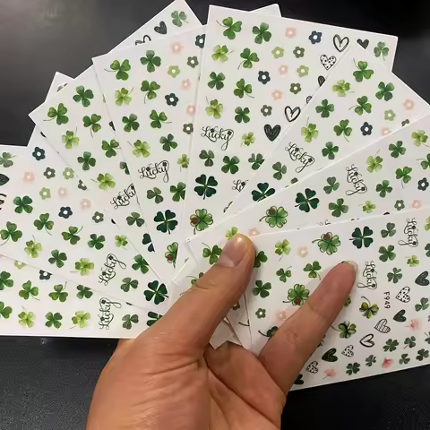 1Pcs Four-Leaf Clover St. Patrick's Day Stickers 8X10CM Cute Lucky Clover Nail Art Decal 3D Adhesive