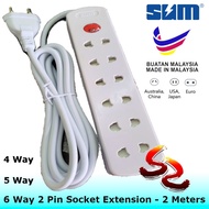 SUMSONIC Multi 2 Pin plug trailing switch extension socket 3 way / 4 way / 5 way / 6 way 2 meter wire AC - wirasz