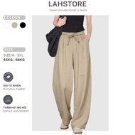 LAHSTORE loose wide-leg pants in linen fabric with elastic waistband and waistband QD06 (Beige)