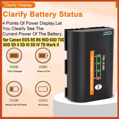 LP-E6 LPE6 LP E6N Bulit-in USB Battery+Storage Box Charger for Canon EOS R5 R6 90D 60D 70D 80D 5D II