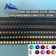 100pcs 0402 0603 0805 1206 1210 (3528) 5730 5050 2835 smd LED Red Yellow Blue White Warm White Ice W