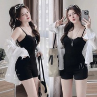 2-String Jumpsuit with Chest Pad and Bodycon Lace Trim with Super Cute Outerwear Shirt MS71 Women Ju