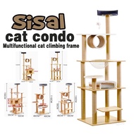 Gongjue Cat Condo Sisal Cat Tree Large Cat Tower Wood Cat House Cat Scratcher