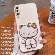 YuPin เคสโทรศัพท์ลาย Hello Kitty,เคสโทรศัพท์ Samsung Galaxy A7 2018 / A10S / A20S / A30S / A50S / A70S / A10 / A20 / A30 / A50/A70หรูหราเคลือบโลหะด้วยไฟฟ้าขาตั้งกระจกซิลิโคน TPU นิ่ม