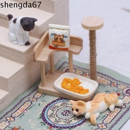 SHENGDA Dollhouse Cat Tree Model, Cat Tree Cat Climbing Rack Miniature Cat Climbing Frame, Furniture Decor Reversible Wooden Resin Dollhouse Mini Pet Cat Toys Scene Props