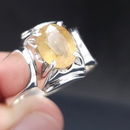 天然黃色藍寶石皇冠造型戒指，925 純銀戒指，黃色