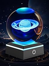 JANARARY Saturn Lamp with LED Touch Base for Teen Bedroom Decor, 3D Crystal Ball Night Light with 7 