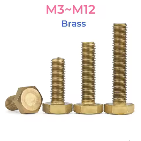 Brass Hexagon Bolt M4 M5 M6 M8 M10 M12 Metric Thread External Hex Screws Bolts Length: 6mm~100mm