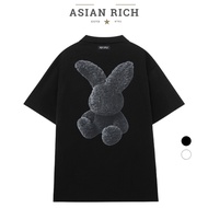 Asian Rich Premium Polo Collar Tee Black Fuzzy Rabbit Black Rabbit