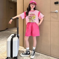 MOMO Girls Suit Baju T Shirt Budak Perempuan Seluar Kanak Kanak Perempuan Girl Clothes 3 To15-piece Summer Clothes