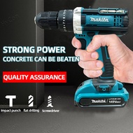 MAKITA Cordless Impact Drill Screwdriver 2 Battery 149V With LED Light Work High-Power Electric Brushed Drill Screwdriver Cordless Hammer With Brush Impact Drill
