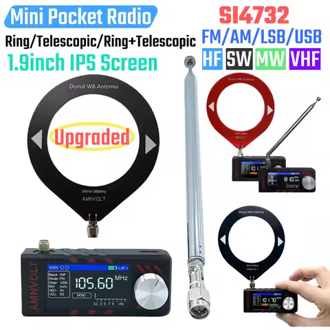 SI4732 0.5-108mhz Mini Pocket Radio LSB USB AM FM Radio 1.9inch IPS Screen Portable Radio All Band R