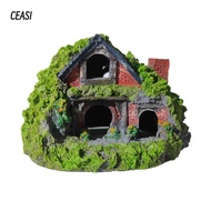 CEASI Hobbit House, Resin Thatched House Aquarium Decoration, Aquatic Simulation Betta Hideout Cave 
