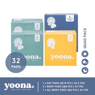 YOONA Quad Pack All Night (4 boxes) Organic Pads I Organic Pads 1 AN 2 N 1 D