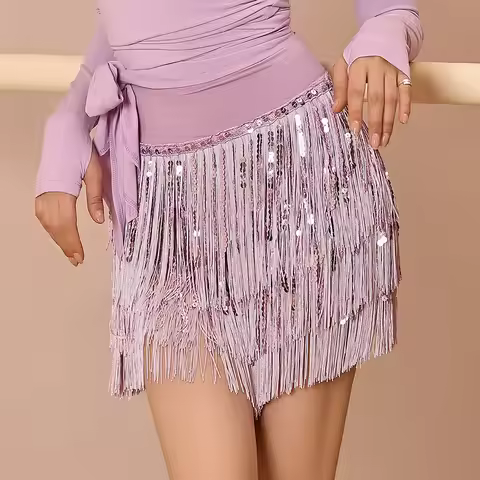 Sequin Tassel Design Latin Dance Skirt Line Dance Clothing Women Dancewear Skirt Waltz Dress Latin D