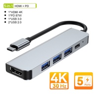 5-IN-1 USB C HUB Type C Splitter to HDMI 4K Thunderbolt 3 USB C Docking Station Laptop Adapter For Macbook Air M1 M2 iPad Pro