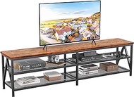 Furologee TV Stand for 75 inch TV, Long 71'' Entertainment Center, Industrial Console Table with 3 Tiers Open Storage Shelves, Low Media Cabinet Metal Frame Living Room, Bedroom, Rustic Brown