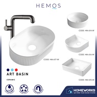HEMOS BATHROOM CERAMIC WASH BASIN TABLE TOP ART BASIN VESSEL SINK PORCELAIN HM-614-W