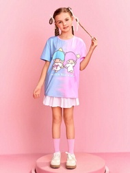 HELLO KITTY AND FRIENDS | SHEIN 青少年女孩對稱染色彩碰撞設計短袖t恤
