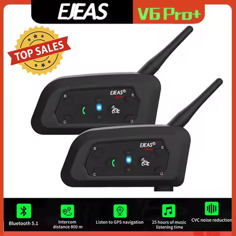 EJEAS V6 PRO+ Bluetooth Motorcycle Helmet Intercom Headset with 1200M BT Interphone Communicator for