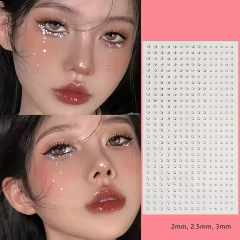 Face Makeup Rhinestones Stickers Waterdrop Crystal Moon Pearls Stick On Face Gems Decortions Stick F
