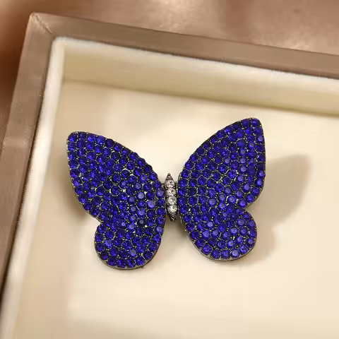 Blue Butterfly Brooches Crystal Rhinestones Metal Pins Flying Insect Brooch for Women Clothing Jewel