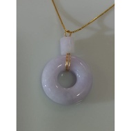 #J855-1 100% Natural Grade A Purple Donut Jade Jadeite Pendant H25.2m Gold Clasp (FreeNecklaceChain)