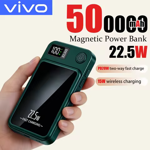 VIVO 500000mAh Magnetic Power Bank Wireless Fast Charger For Magsafe Portable Auxiliary Battery Pack