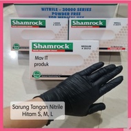 HITAM [1Box Contents 100pcs] Shamrock Black Nitrile Latex Rubber Gloves Original Premium Quality/Food Grade Black Gloves