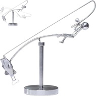 Kinetic Fishing Sculpture - Balance Art for Your Space, Interactive Fishing Desk Ornament, Fisherman