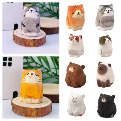 Gift Cartoon Animal Wood Bear Figurine Wooden Kids Desktop Knick-knack Home Decoration Sculpture Car