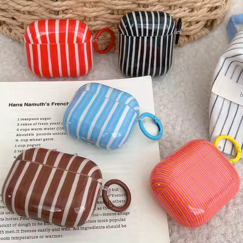 Stripes Glossy Splicing Color Earpods Case for Apple Airpods 2 3 4 Pro2 Wireless Earphone Cover for 