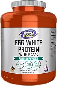 NOW Sports Nutrition, Egg White Protein, 16 g With BCAAs, Unflavored Powder, 5-Pound