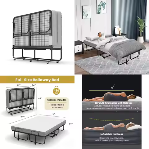 Extra Large 75"x54" Folding Bed with Mattress Foldable Rollaway Guest Space Saving Easy Storage, Cus