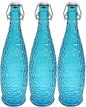 Machak Crick Glass Water Bottle For Fridge 1 ltr (Blue, Set of 3)