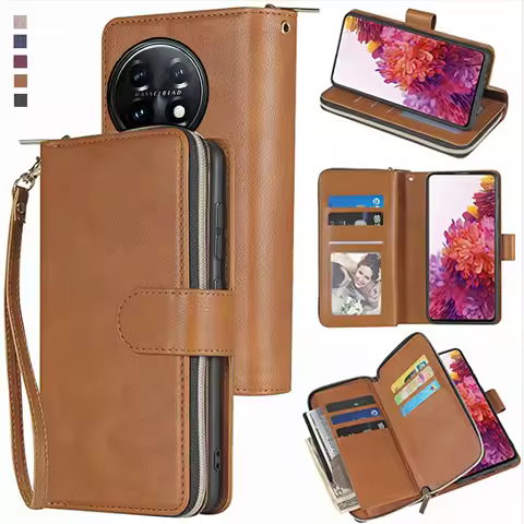 For OnePlus 11 Case Zipper Luxury Leather Flip Wallet For OnePlus 11 Cover Card Slot Phone Cover Bag