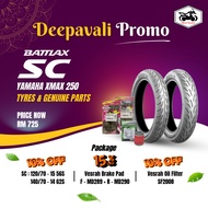 YAMAHA XMAX 250 - Bridgestone Battlax SC Tyre 120/70-15 M/C 56P SC-F TL & Battlax SC Tyre 140/70-14 